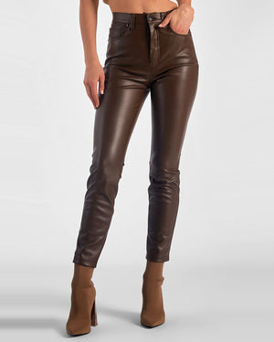 Elan Brown Faux Leather High Waist Pant