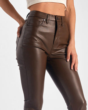 Elan Brown Faux Leather High Waist Pant alt view 1