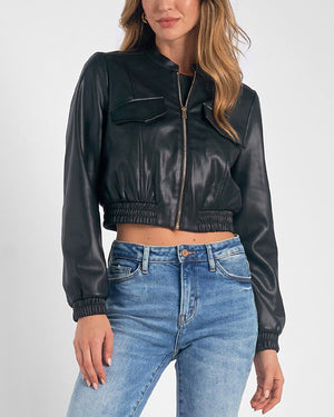 Elan Black Faux Leather Crop Jacket