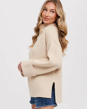BluIvy Oatmeal Funnel Neck Pullover alt view 1