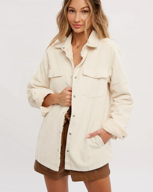BluIvy Ecru Corduroy Sherpa Jacket