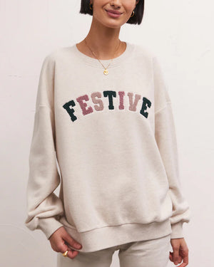 Z Supply Light Oatmeal Festive Sweatshirt