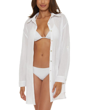 Becca White Button Front Shirt with Sash alt view 1