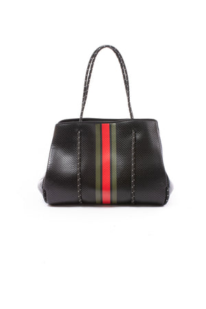 Haute Shore - Bello Neoprene Tote Bag w/Zipper Wristlet Inside (Greyson, Black w/Green & Red Stripe)