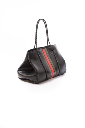 Haute Shore - Bello Neoprene Tote Bag w/Zipper Wristlet Inside (Greyson, Black w/Green & Red Stripe) alt view 1
