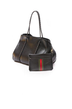 Haute Shore - Bello Neoprene Tote Bag w/Zipper Wristlet Inside (Greyson, Black w/Green & Red Stripe) alt view 3