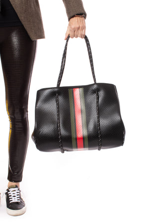 Haute Shore - Bello Neoprene Tote Bag w/Zipper Wristlet Inside (Greyson, Black w/Green & Red Stripe) alt view 7
