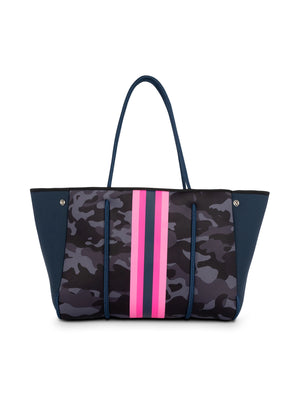 Haute Shore - Greyson Show-off Neoprene Tote Bag w/Zipper Wristlet Inside (Show-off, Camo Green w/Orange & Pink Stripe) alt view 1