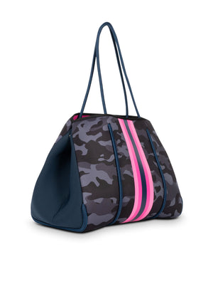 Haute Shore - Greyson Show-off Neoprene Tote Bag w/Zipper Wristlet Inside (Show-off, Camo Green w/Orange & Pink Stripe) alt view 2