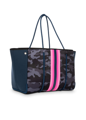 Haute Shore - Greyson Show-off Neoprene Tote Bag w/Zipper Wristlet Inside (Show-off, Camo Green w/Orange & Pink Stripe) alt view 3
