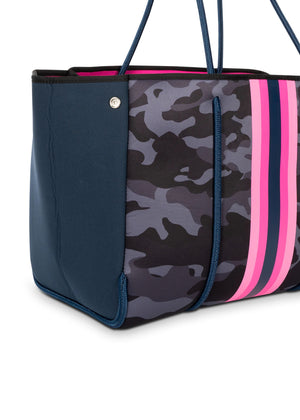Haute Shore - Greyson Show-off Neoprene Tote Bag w/Zipper Wristlet Inside (Show-off, Camo Green w/Orange & Pink Stripe) alt view 4