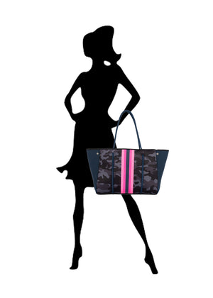 Haute Shore - Greyson Epic Neoprene Tote Bag w/Zipper Wristlet Inside (EPIC, Navy Camo w/Pink & Navy Stripes) alt view 6