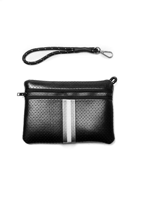 Haute Shore - Greyson Downtown Neoprene Tote Bag w/Zipper Wristlet Inside (Greyson, Black w/Grey & White Stripe) alt view 1