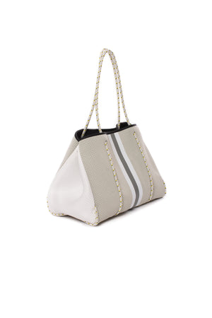 Haute Shore - Greyson Cruise Neoprene Tote Bag w/Zipper Wristlet Inside (Greyson, Silver w/Grey & White Stripe) alt view 1