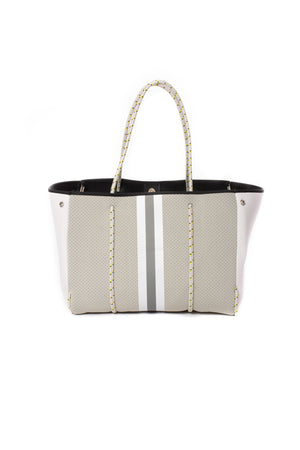 Haute Shore - Greyson Cruise Neoprene Tote Bag w/Zipper Wristlet Inside (Greyson, Silver w/Grey & White Stripe) alt view 5