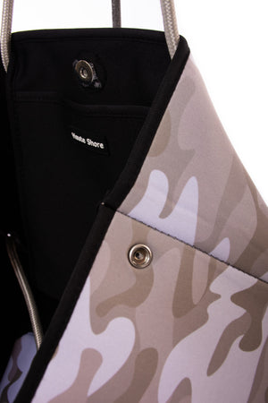 Haute Shore - Greyson Sahara Neoprene Tote Bag w/Zipper Wristlet Inside (Greyson, Beige Camo w/White & Rosegold Stripe) alt view 5