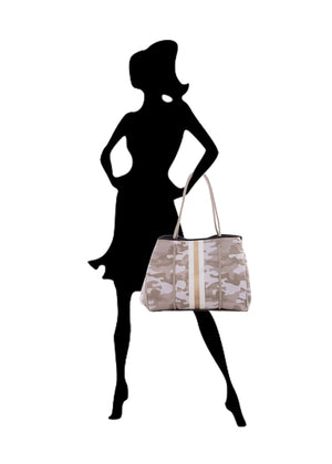 Haute Shore - Greyson Sahara Neoprene Tote Bag w/Zipper Wristlet Inside (Greyson, Beige Camo w/White & Rosegold Stripe) alt view 7