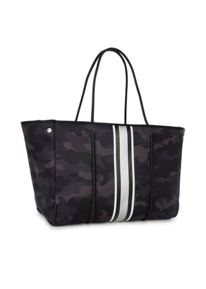 Haute Shore - Greyson Prime Neoprene Tote Bag w/Zipper Wristlet Inside (Black Camo w/White, Black, & Silver Stripe) alt view 1