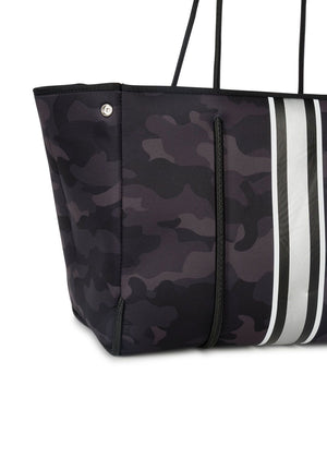 Haute Shore - Greyson Prime Neoprene Tote Bag w/Zipper Wristlet Inside (Black Camo w/White, Black, & Silver Stripe) alt view 3