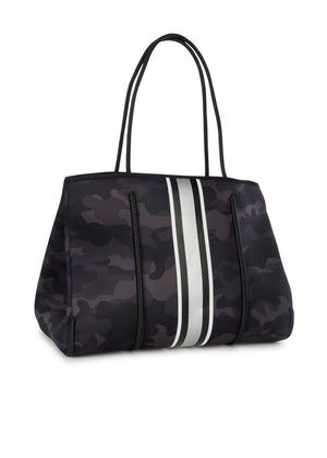 Haute Shore - Greyson Prime Neoprene Tote Bag w/Zipper Wristlet Inside (Black Camo w/White, Black, & Silver Stripe) alt view 5