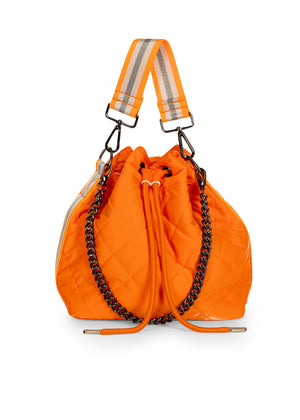 Haute Shore - Lindsey Crush Puffer Bucket Bag (Lindsey, Orange Quilted Puffer w/Orange, Silver, & White Straps) alt view 2