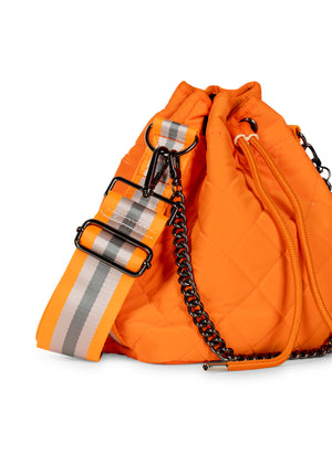 Haute Shore - Lindsey Crush Puffer Bucket Bag (Lindsey, Orange Quilted Puffer w/Orange, Silver, & White Straps) alt view 3
