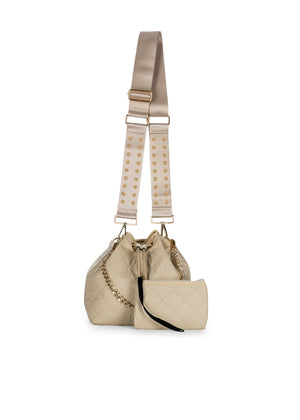 Haute Shore - Lindsey Buff Puffer Bucket Bag (Lindsey, Beige Leatherette Puffer)