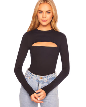 Susana Monaco Black Crew Neck Slit Top alt view 1