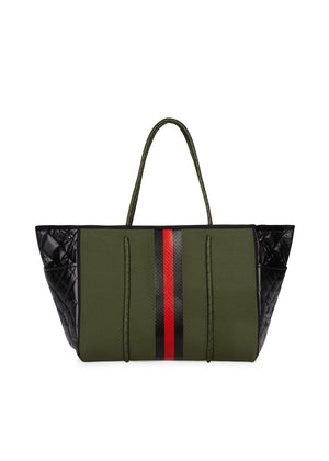 Haute Shore - Greyson Avenue Neoprene Tote Bag w/Zipper Wristlet Inside (Greyson, Army w/Black & Red Stripe) alt view 1