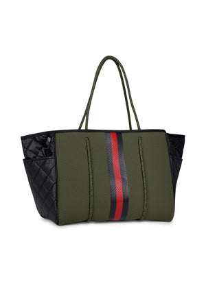 Haute Shore - Greyson Avenue Neoprene Tote Bag w/Zipper Wristlet Inside (Greyson, Army w/Black & Red Stripe) alt view 2