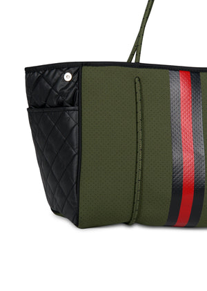 Haute Shore - Greyson Avenue Neoprene Tote Bag w/Zipper Wristlet Inside (Greyson, Army w/Black & Red Stripe) alt view 3