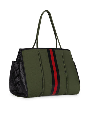 Haute Shore - Greyson Avenue Neoprene Tote Bag w/Zipper Wristlet Inside (Greyson, Army w/Black & Red Stripe) alt view 4