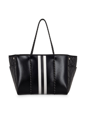 Haute Shore - Greyson Carbon Neoprene Tote Bag w/Zipper Wristlet Inside (Greyson, Black Coated w/Silver & Black Stripe) alt view 1