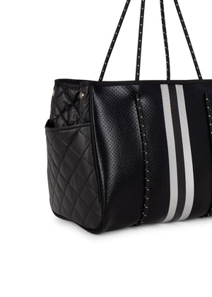 Haute Shore - Greyson Carbon Neoprene Tote Bag w/Zipper Wristlet Inside (Greyson, Black Coated w/Silver & Black Stripe) alt view 3