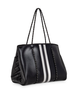 Haute Shore - Greyson Carbon Neoprene Tote Bag w/Zipper Wristlet Inside (Greyson, Black Coated w/Silver & Black Stripe) alt view 4