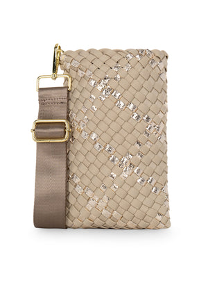 Haute Shore - Shay Buff Woven Phone Bag (Beige w/Gold Metallic Accents)