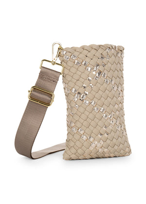 Haute Shore - Shay Buff Woven Phone Bag (Beige w/Gold Metallic Accents) alt view 1