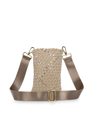 Haute Shore - Shay Buff Woven Phone Bag (Beige w/Gold Metallic Accents) alt view 3