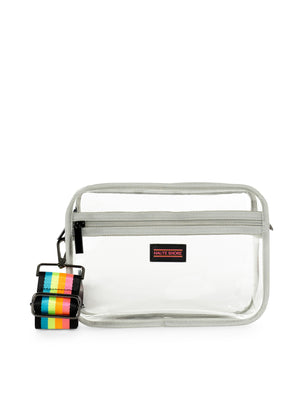 Haute Shore - Drew Clear Crossbody (Drew, Clear Vinyl w/Neon Rainbow Stripe Strap)
