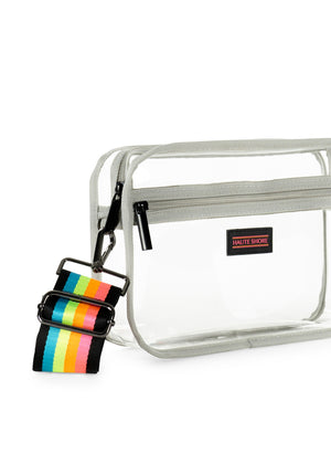 Haute Shore - Drew Clear Crossbody (Drew, Clear Vinyl w/Neon Rainbow Stripe Strap) alt view 3