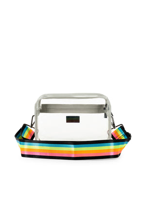 Haute Shore - Drew Clear Crossbody (Drew, Clear Vinyl w/Neon Rainbow Stripe Strap) alt view 4