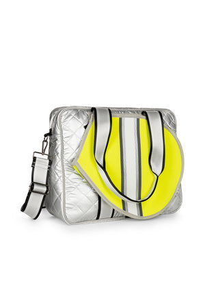 Haute Shore - Billie Amaze Tennis Bag (Billie, Silver Leatherette Puffer /Neon Yellow) alt view 1
