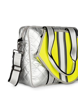 Haute Shore - Billie Amaze Tennis Bag (Billie, Silver Leatherette Puffer /Neon Yellow) alt view 2