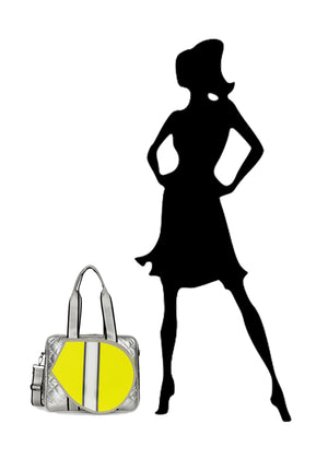 Haute Shore - Billie Amaze Tennis Bag (Billie, Silver Leatherette Puffer /Neon Yellow) alt view 3