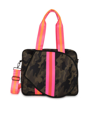 Haute Shore - Billie Showoff Tennis Bag (Billie, Green Camo w/Pink & Orange Stripes)