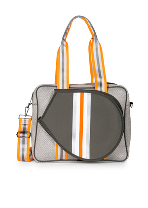 Haute Shore - Billie Hip Tennis Bag (Billie, Steel Gray w/Silver, White, Orange Stripe)