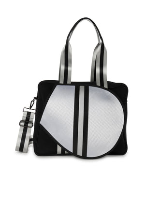 Haute Shore - Billie City Tennis Bag (Billie, Black & Silver w/Black & Silver Stripe)