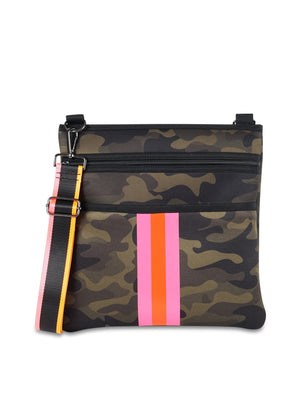 Haute Shore - Peyton Thrill Crossbody (Peyton, Camo Green w/Orange & Pink Stripe)