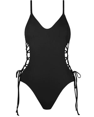 Robin Piccone Black Aubrey Lace Up One Piece